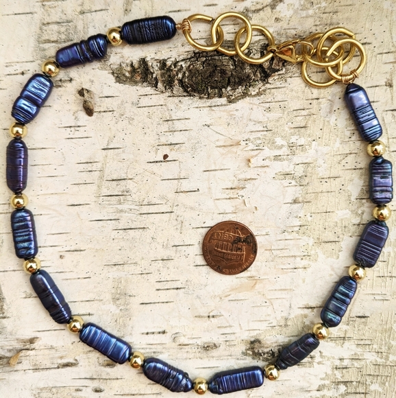 Natural Blue Keshi Pearls Sticks Necklace - Picture 8 of 10